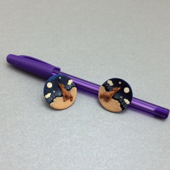 Handmade Coyote Howling at Desert Moon Polymer Clay Earrings Southwest Boho - Picture 14 of 16